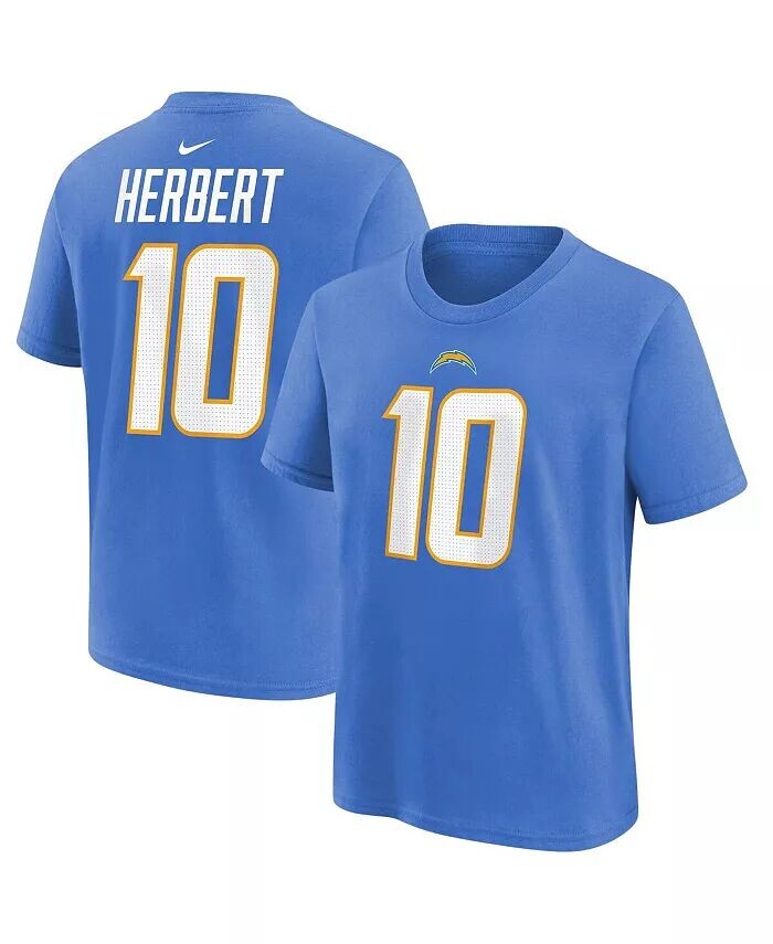 

Футболка с именем и номером игрока Los Angeles Chargers Джастина Герберта Powder Blue для юношей и девушек Nike