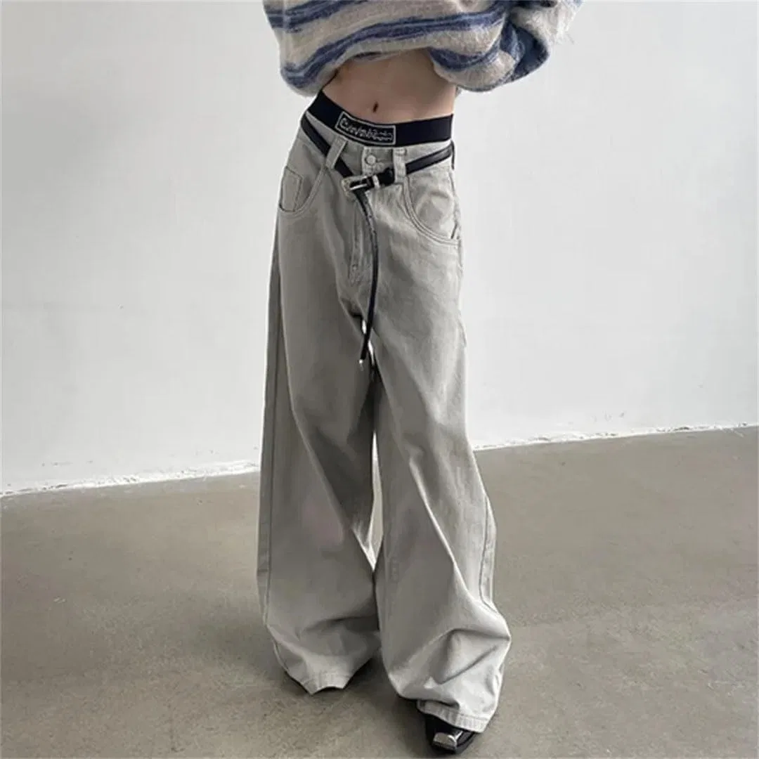 Джинсы свободные Men Casual Vintage, Серый — фото 4