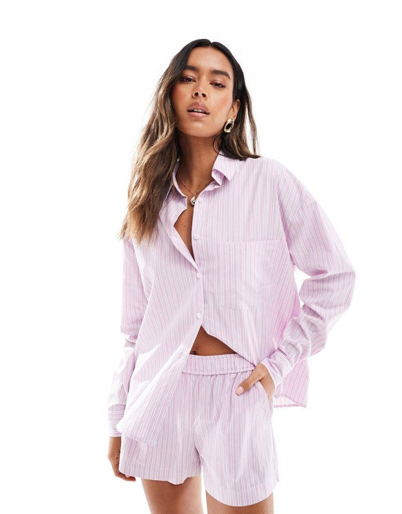 

Розовая полосатая рубашка с длинным рукавом Pull&Bear — часть комплекта