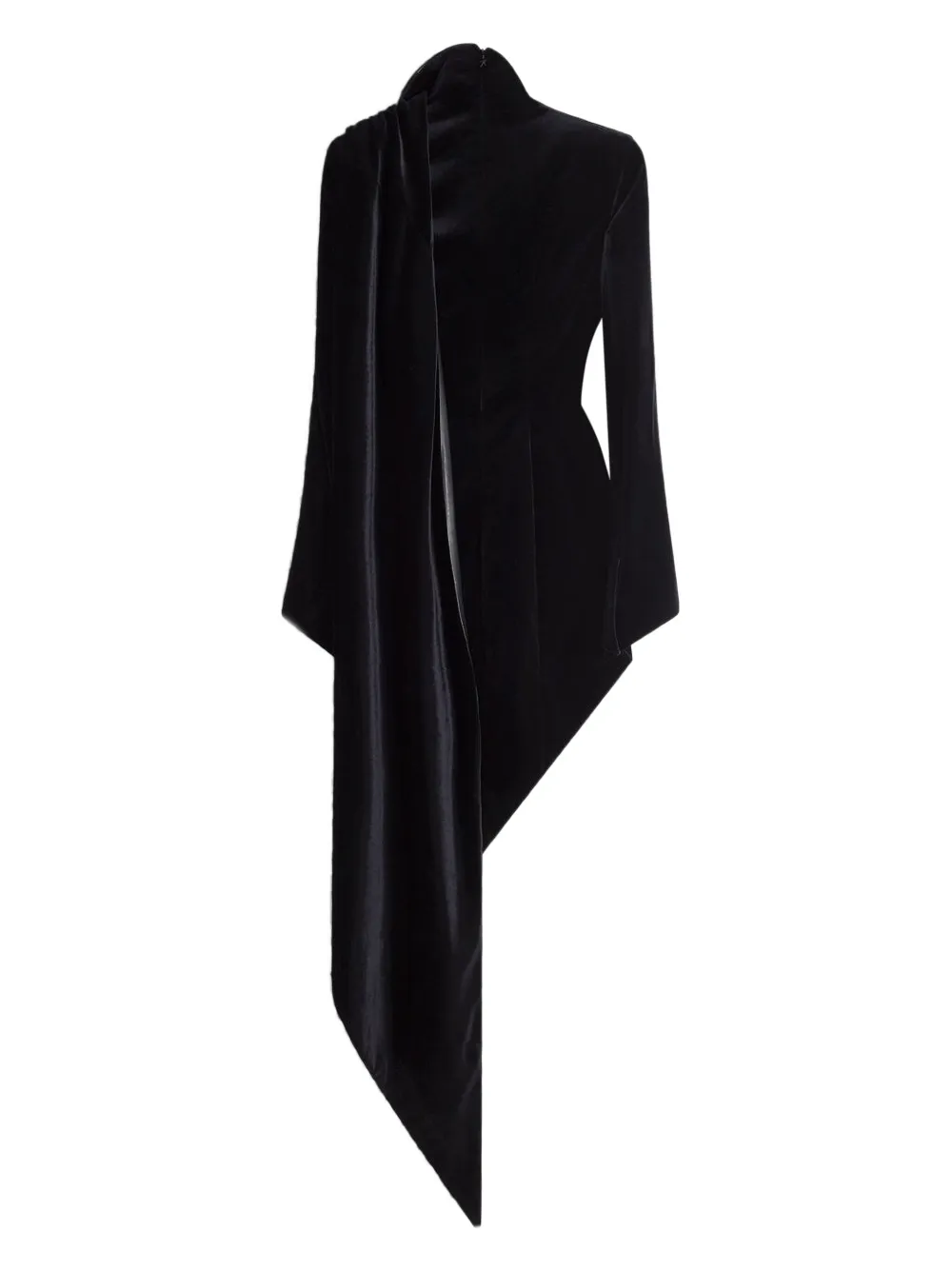 Бархатное платье асимметричного кроя Mugler, черный — фото 2