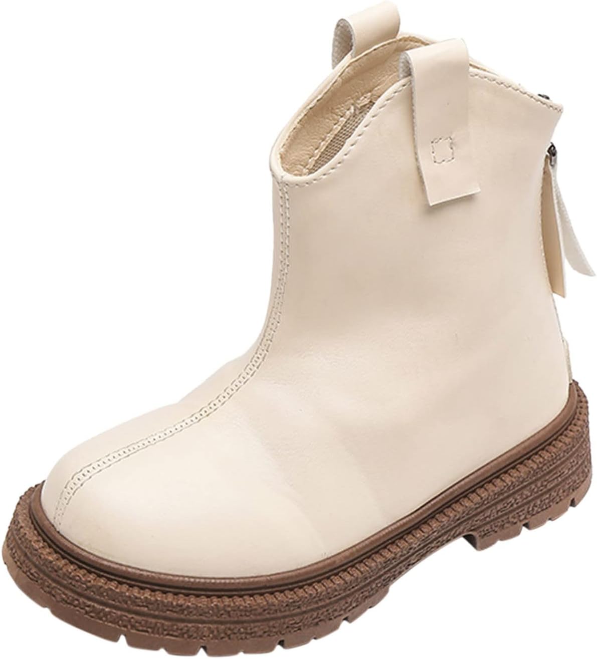 

Детские ботильоны для девочек с низким каблуком и массивной подошвой, короткие ковбойские ботинки с задней молнией, противоскользящие, для ходьбы JEUROT, White