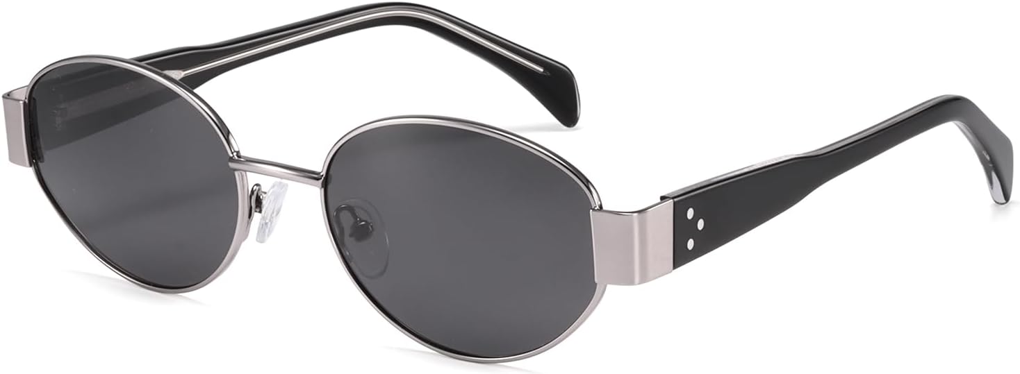 

Ретро поляризованные овальные солнцезащитные очки для женщин и мужчин, модные солнцезащитные очки из металлизированной ацетатной стали с защитой от УФ-излучения UV400 2020 VentiVenti, Gun/Blue