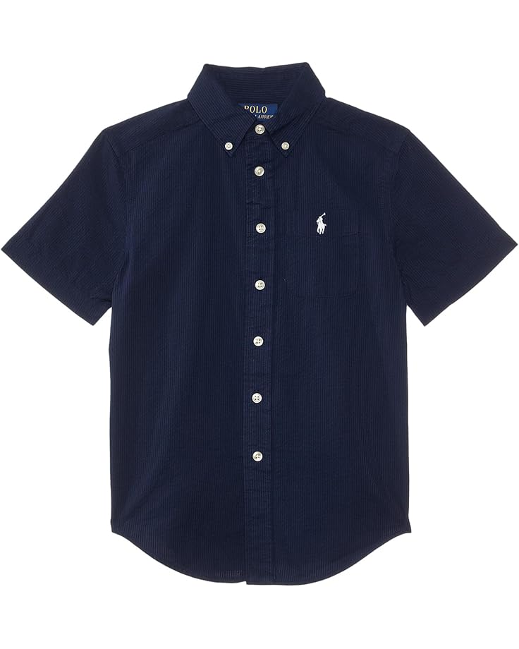 

Рубашка Polo Ralph Lauren Kids Cotton Seersucker Short-Sleeve Shirt, цвет Astoria Navy