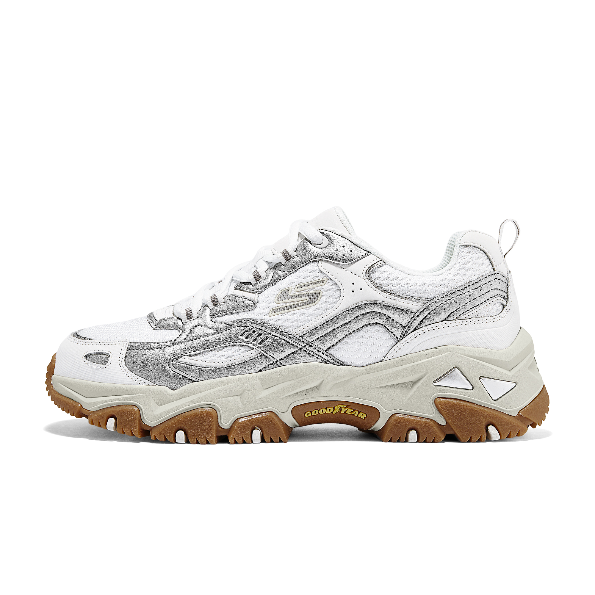 

Skechers Низкие дышащие кроссовки с массивной подошвой, мужские, серебристо-белые