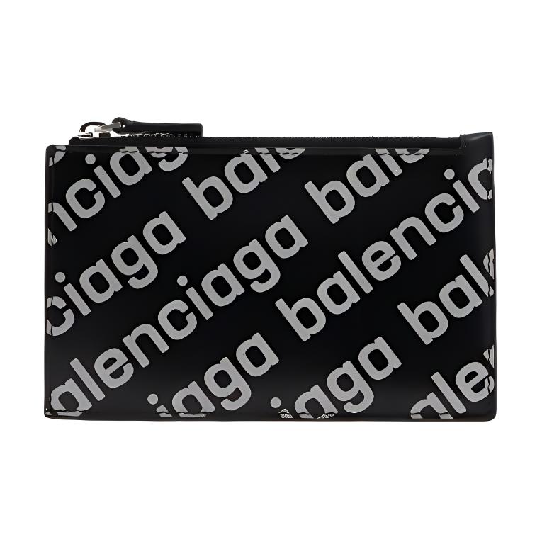 

Balenciaga Длинный мужской кошелек с зажимом для карт из телячьей кожи, черный