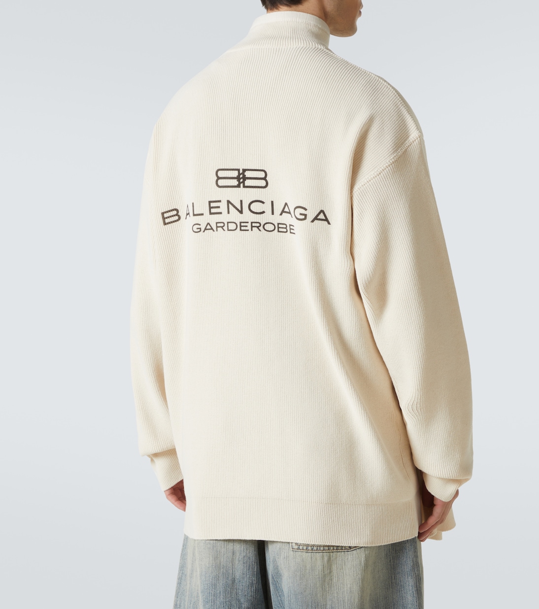 Кардиган с молнией из хлопковой смеси Logo Balenciaga, бежевый — фото 4