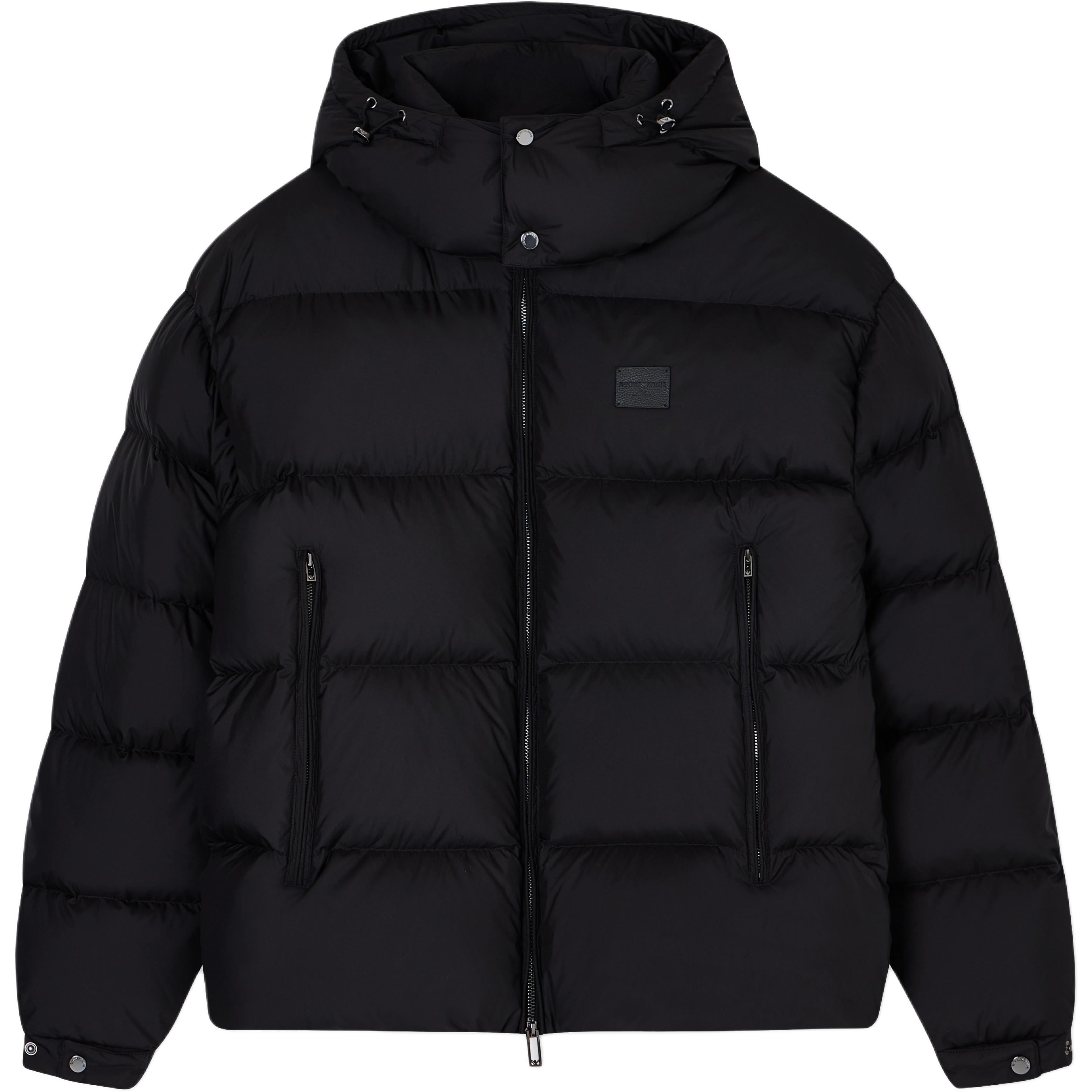 

EMPORIO ARMANI Водоотталкивающая стёганая куртка с капюшоном из рипстоп нейлона на пуховом утеплителе, Black