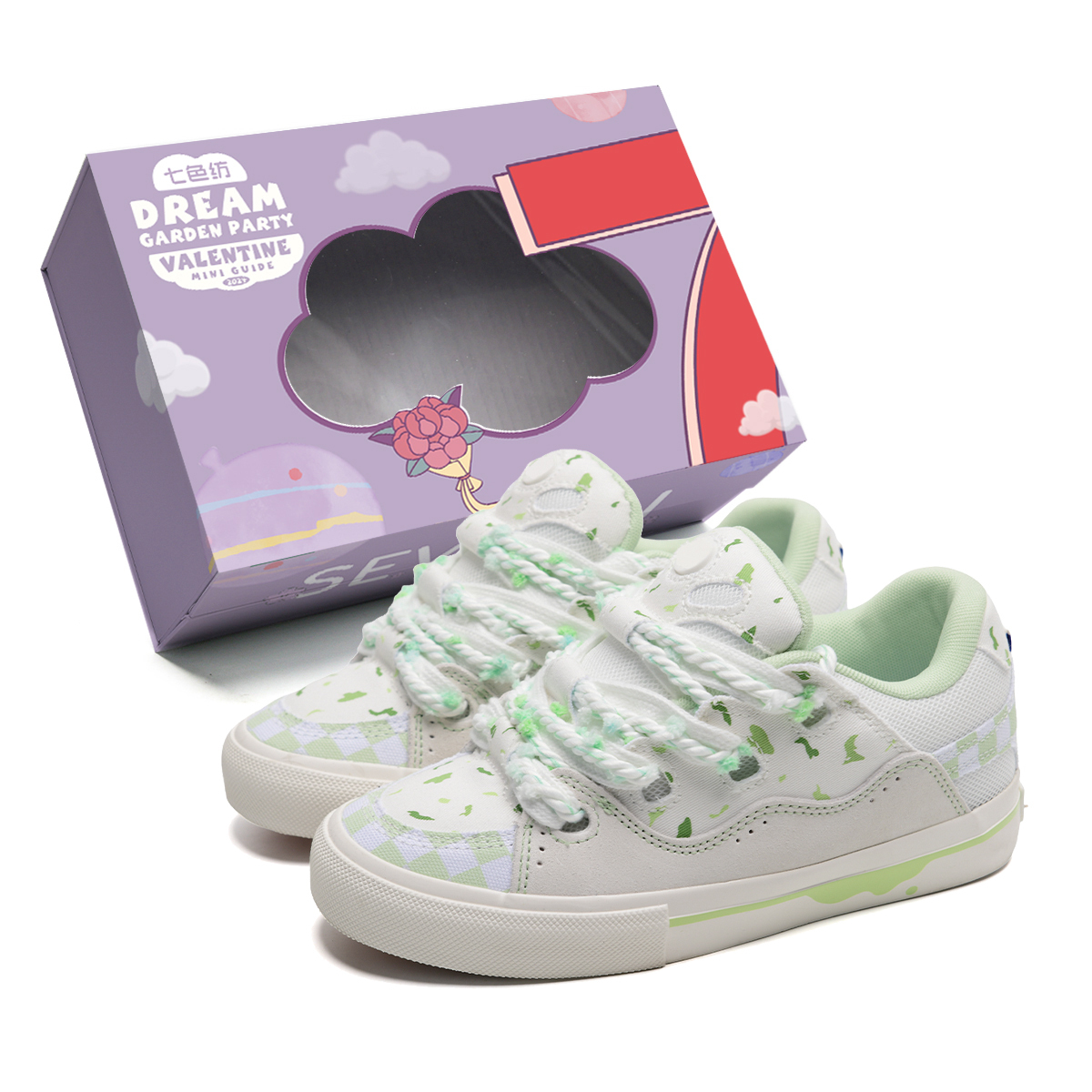 

Кроссовки для скейтбординга Unisex низкие с увеличенной высотой, легкие, устойчивые к истиранию 7 SEVFUN, белый зеленый