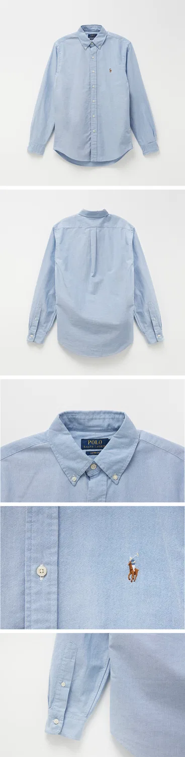 Мужская оксфордская рубашка Custom Fit, синяя, от Polo Ralph Lauren — фото 3