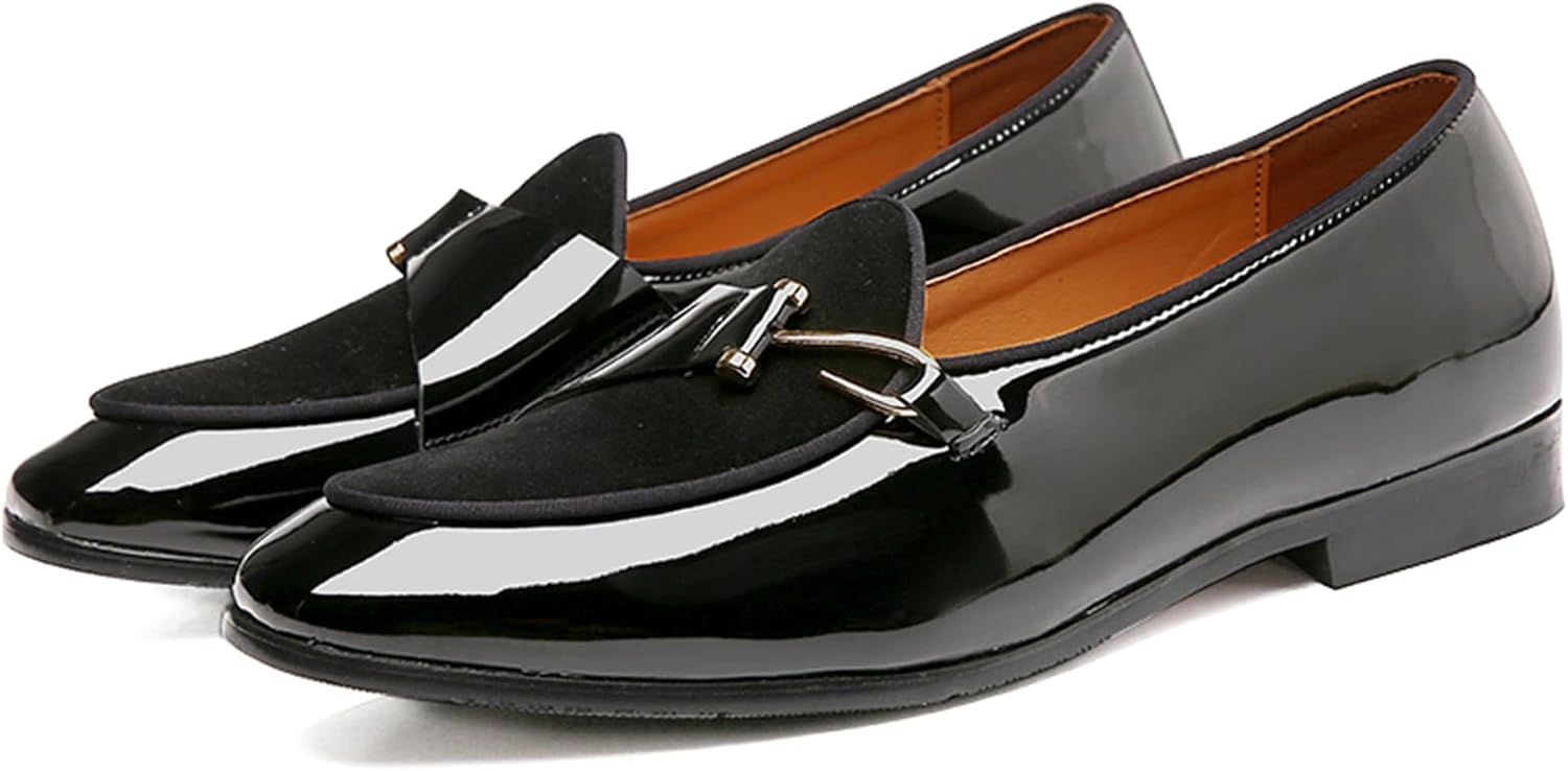 

Мужские туфли слипоны из лакированной замши, круглый носок, низкий каблук, противоскользящая подошва, для формальных мероприятий, бизнеса, повседневной носки, вечеринок, свадеб и офиса Psieicwm, черный