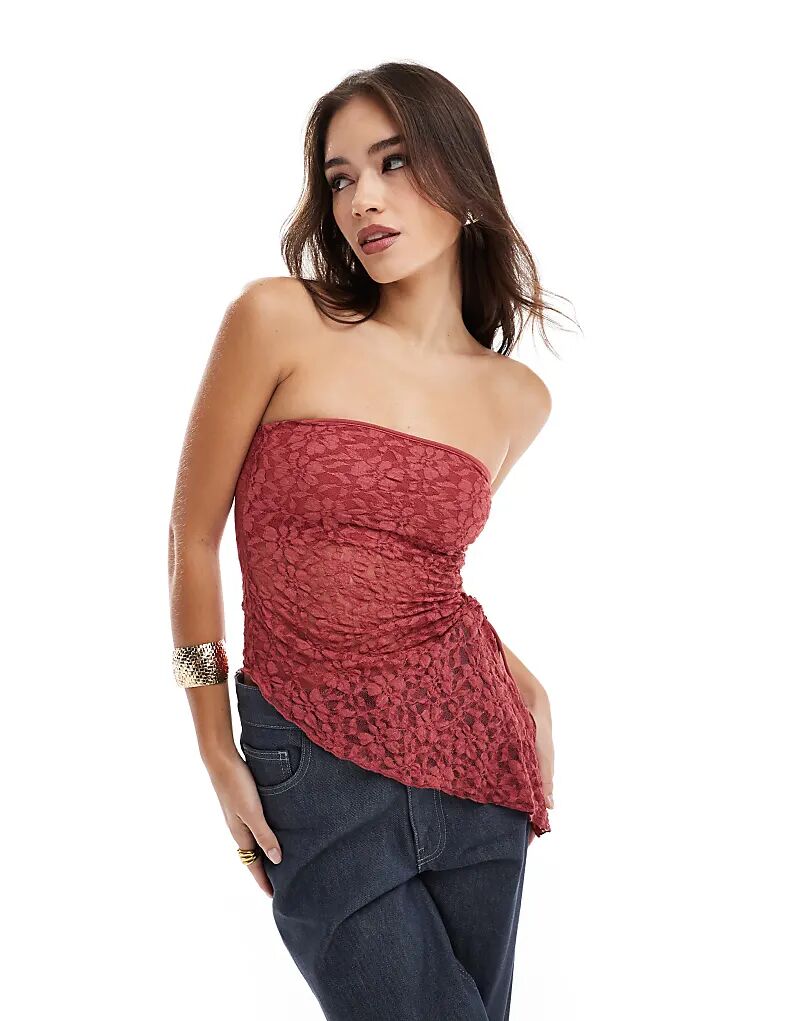 

Кружевной топ-бандо бордового цвета Bershka