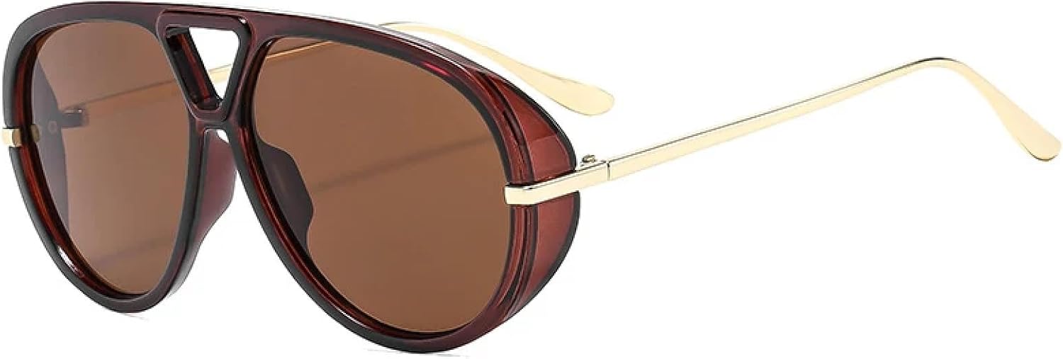 

Винтажные солнцезащитные очки в крупной оправе с двойной перемычкой для женщин и мужчин, модные очки для путешествий и вождения, защита от УФ-излучения UV400 TKKTLLT, Brown Brown