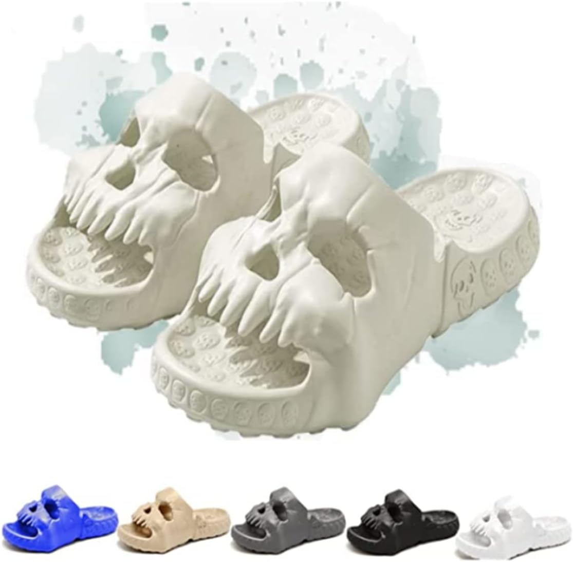 

Сланцы с дизайном черепа на одной полоске, 2023 года, мягкие, противоскользящие, быстро сохнущие, с толстой подошвой, для душа, пляжные сандалии, уникальные нескользящие тапочки для женщин и мужчин, для дома, улицы и помещений Purrl, белый