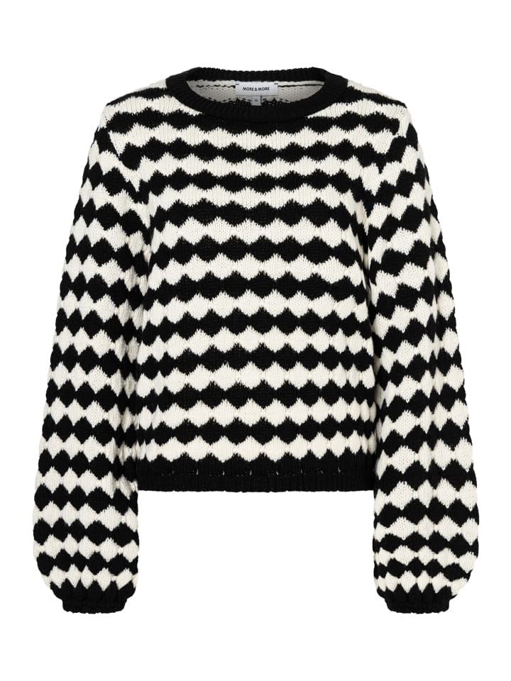 

More & More Полосатый свитер с объемными рукавами, черно-белый