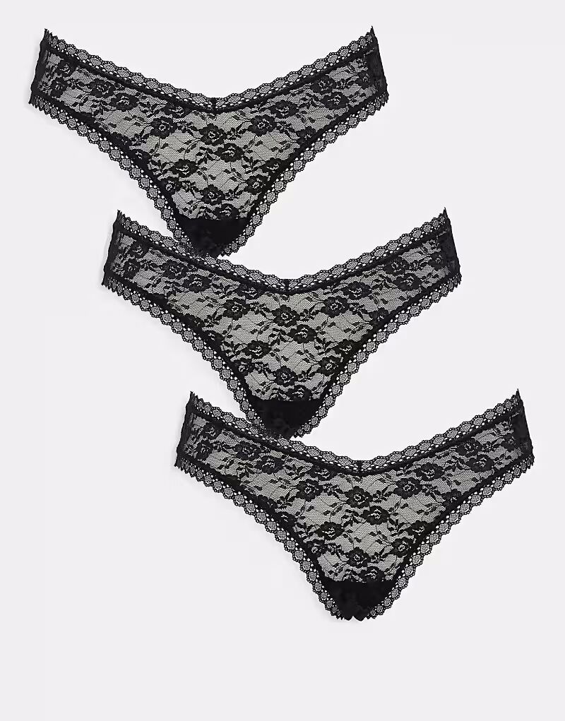 

ASOS DESIGN, комплект из 3 кружевных бразильских трусиков черного цвета