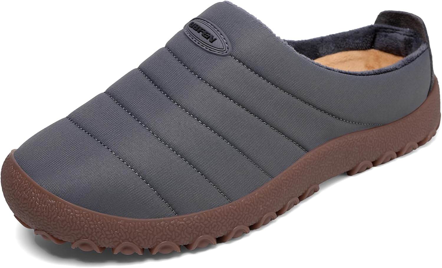 

UBFEN Мужские и женские зимние теплые тапочки с пушистой плюшевой подкладкой, домашние и уличные, с противоскользящей резиновой подошвой, темно-серый