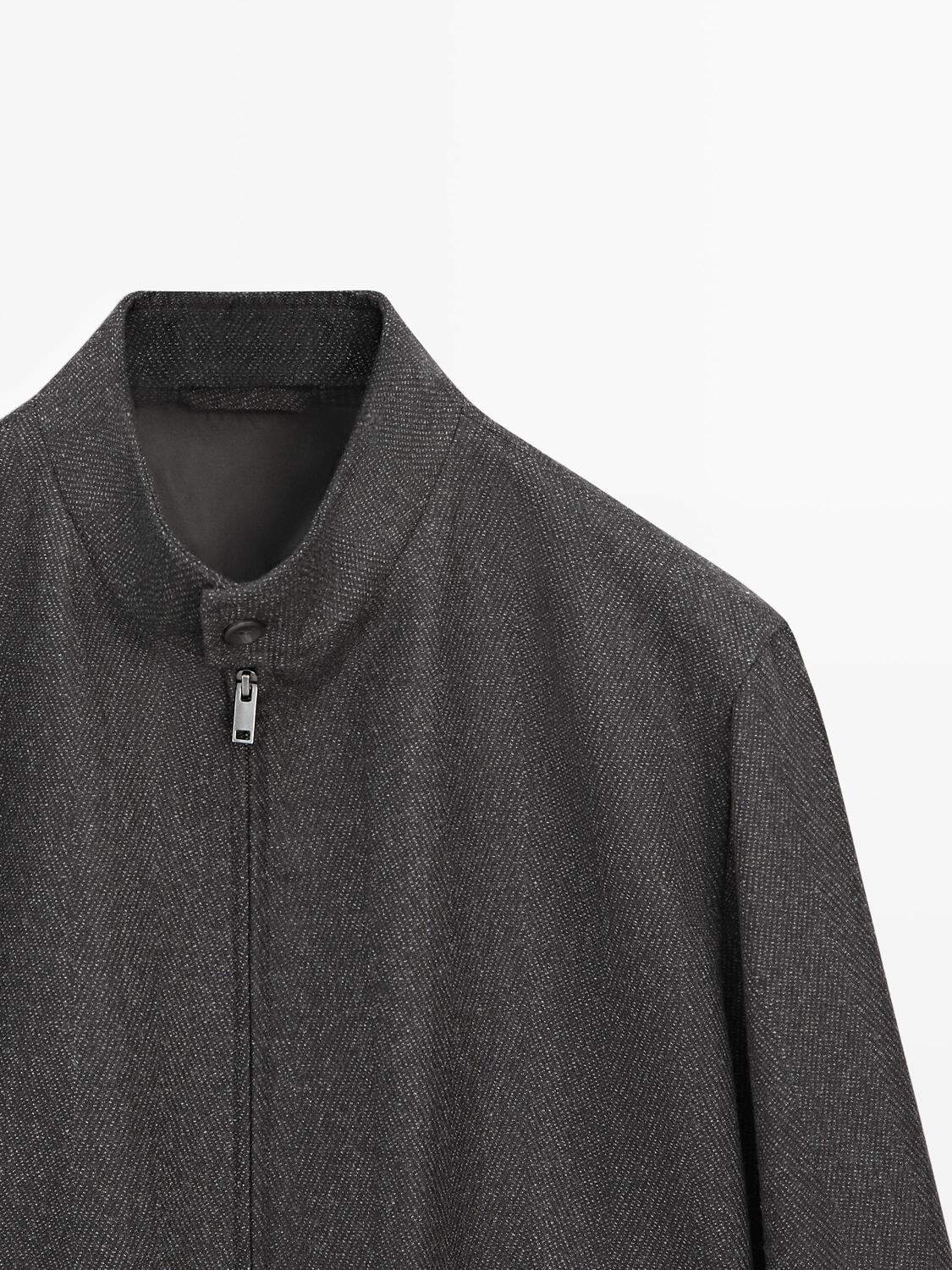 Бомбер из 100% шерсти с узором «елочка» Massimo Dutti, grey — фото 4