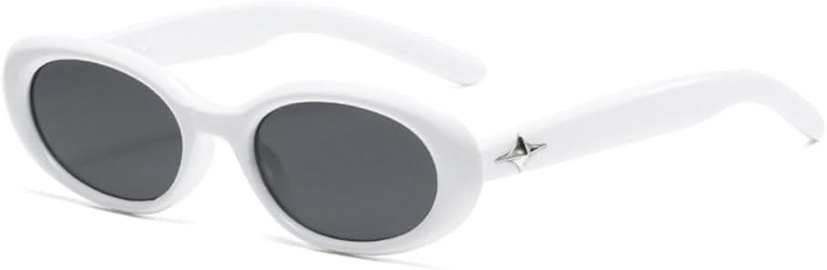 

Классические винтажные овальные солнцезащитные очки для женщин, маленькие овальные солнцезащитные очки, ретро-солнцезащитные очки для мужчин с заклепками LJTJTAV, White