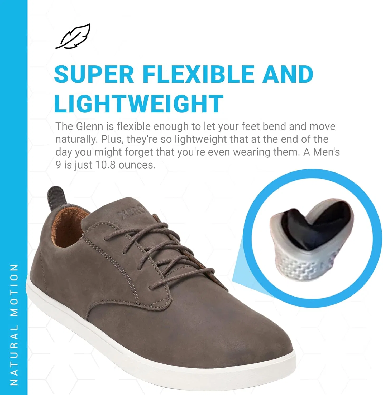 Мужские кожаные кроссовки Xero Shoes Glenn Dress Casual | Минималистичные кроссовки с широким носком для мужчин, серый — фото 4