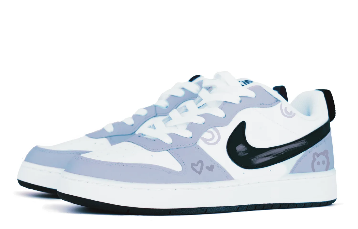 Nike Court Borough Low синтетические кожаные противоскользящие баланс лоу-топ детские скейтборд кроссовки розовые голубые подростковые — фото 3