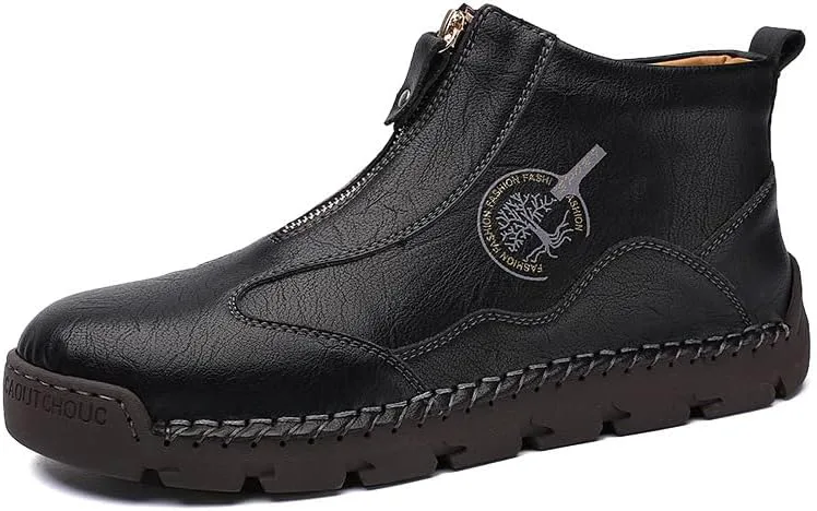 

Мужские модные кожаные слипоны Angryapple, уличные повседневные лоферы с ручной строчкой, дышащие и удобные слипоны для походов, черный