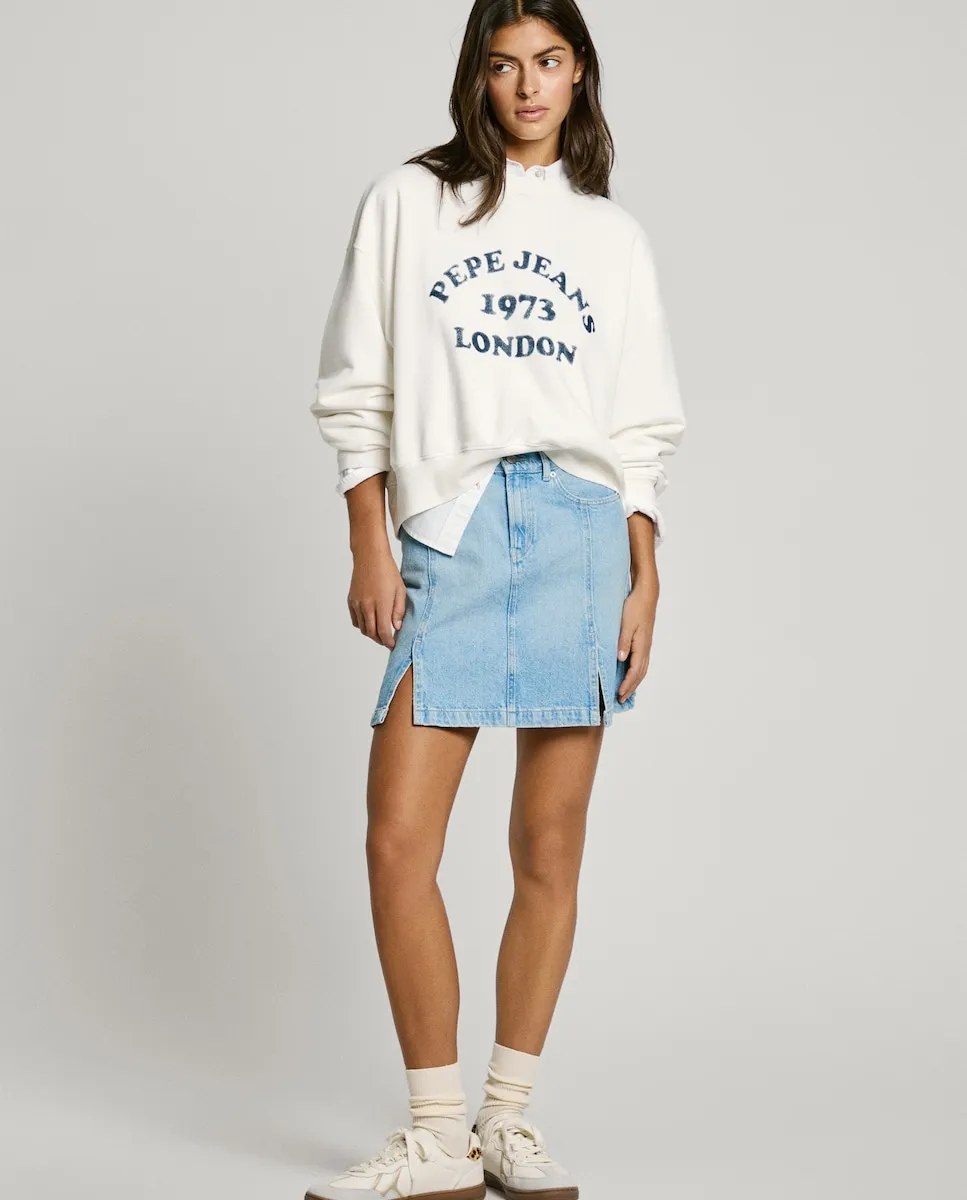

Короткая джинсовая юбка с боковыми разрезами внизу Pepe Jeans, голубой