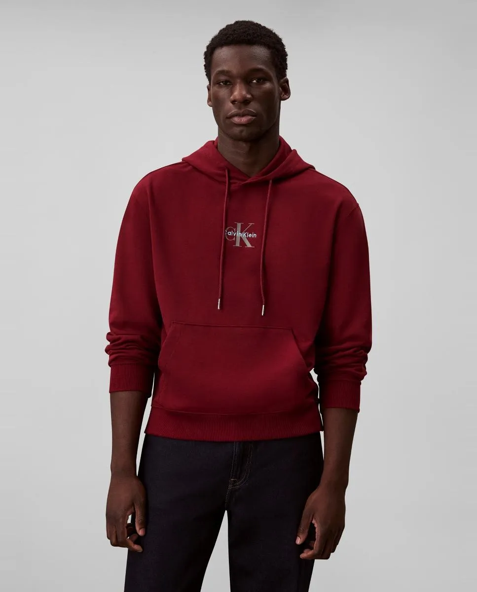 

Мужская толстовка с капюшоном и логотипом на груди Calvin Klein Jeans, бордовый