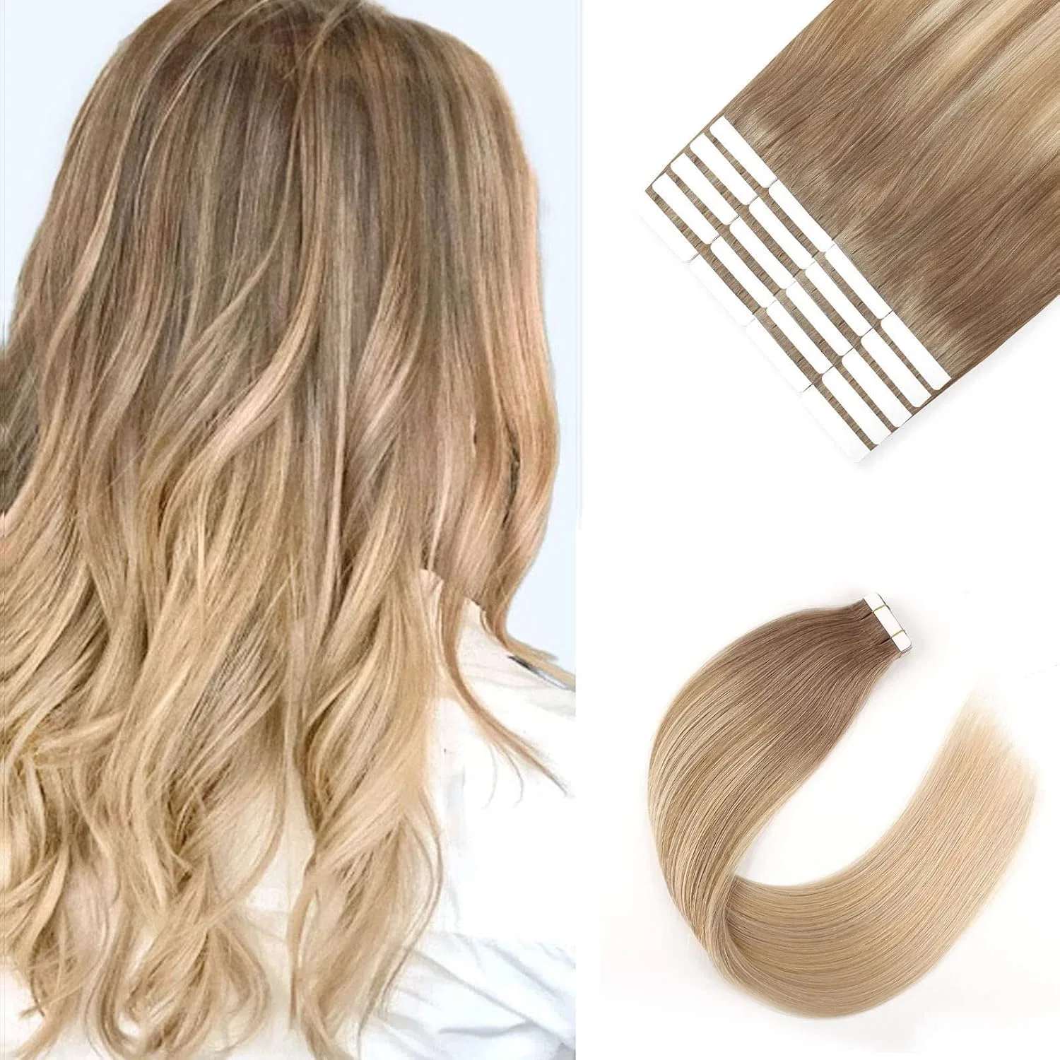 Наращивание волос на лентах «Balayage Ash Brown Faded to Ash Blonde #8/18/60» из натуральных волос Sixstarhair, B8-8#18-18#60