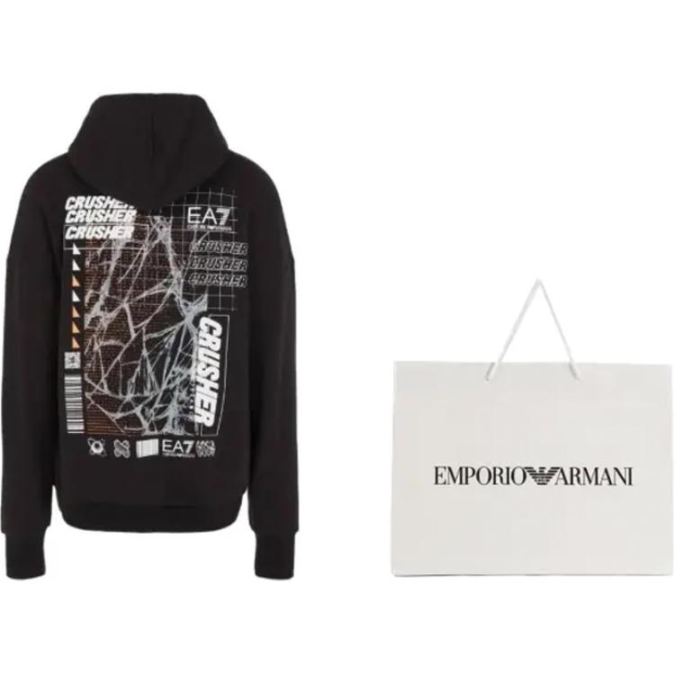 EA7 Хлопковый худи с принтом-слоганом EMPORIO ARMANI, черный — фото 3