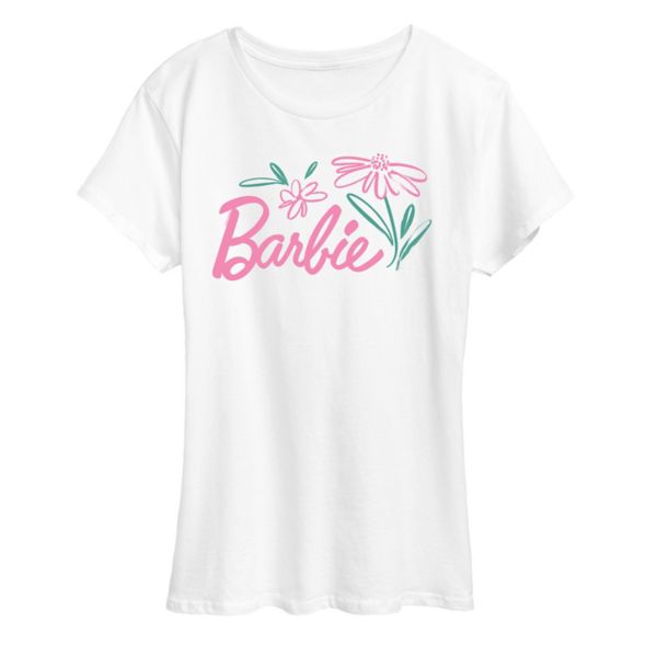 

Женская футболка с принтом логотипа и цветами Barbie, белый