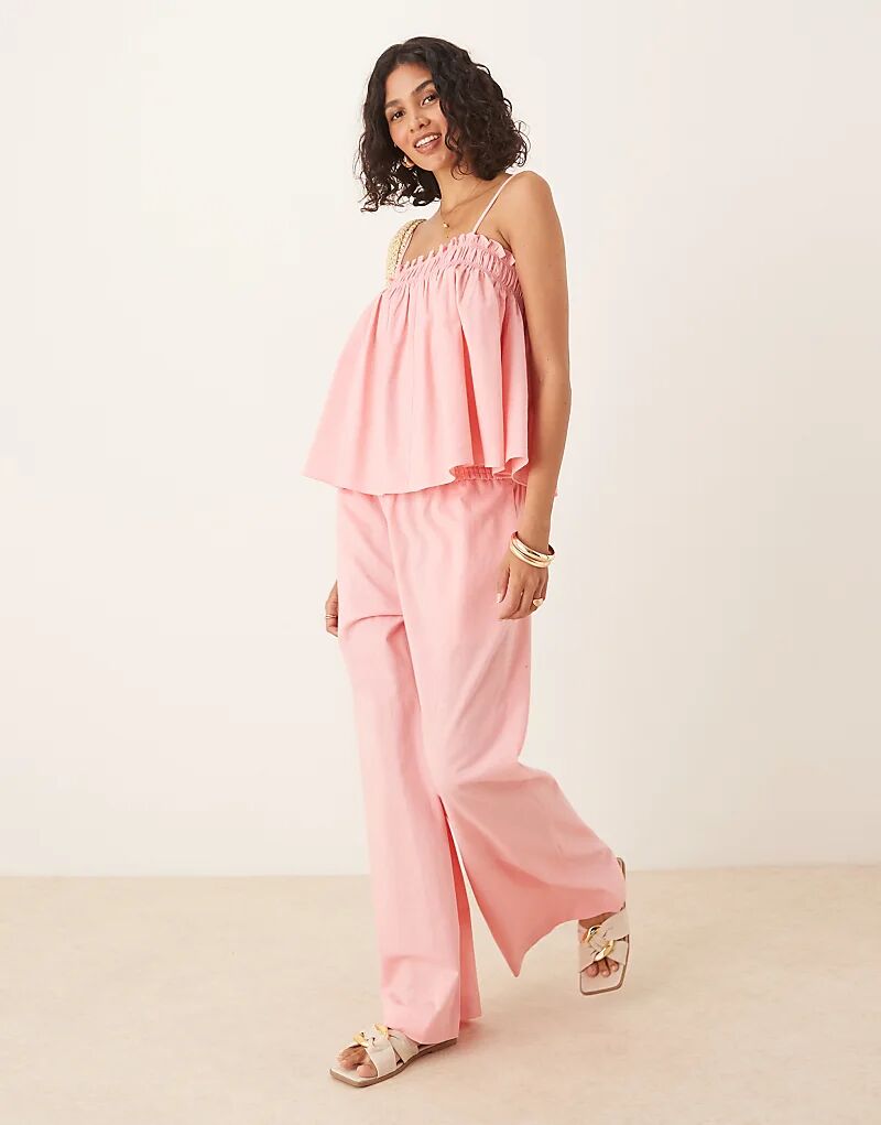 

Брюки ASOS DESIGN с присборенной талией, застегивающиеся на пуговицы, розового цвета