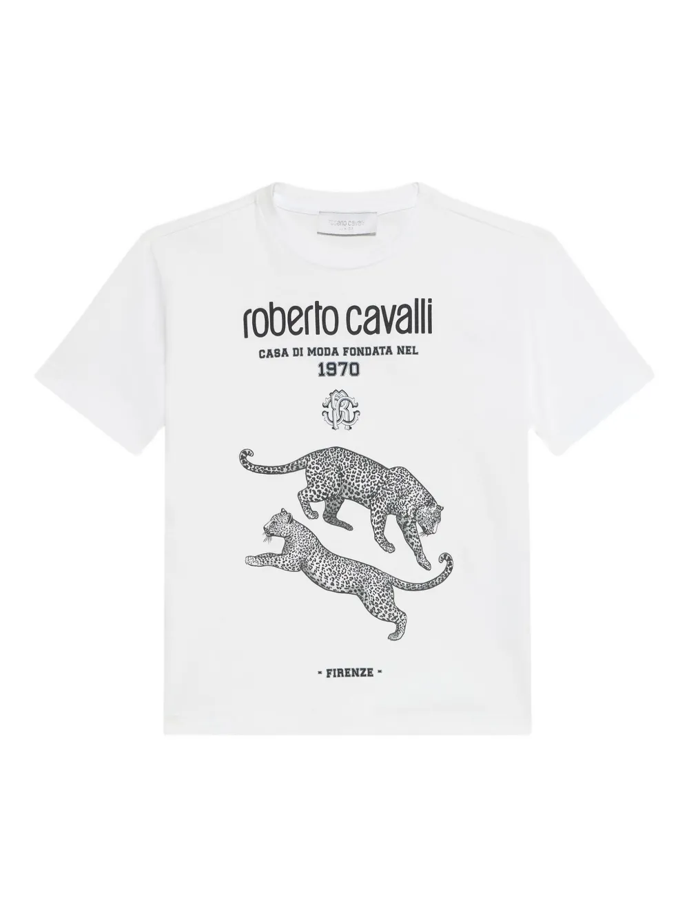 

Футболка с логотипом и леопардовым принтом Roberto Cavalli, белый