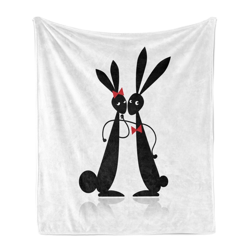 

ABAKUHAUS Rabbit Мягкое фланелевое флисовое одеяло, пара милых кроликов с длинными ушами в галстуке-бабочке и ленте, 175 x 230 см, антрацитово-серый ярко-красный, коричневый