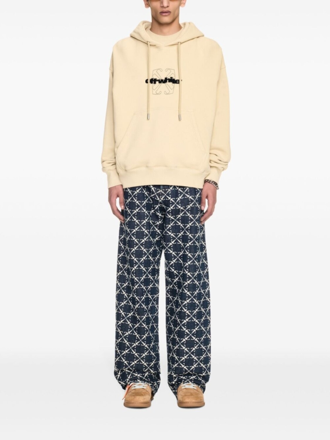Off-White толстовка с капюшоном и логотипом, нейтральный цвет — фото 2