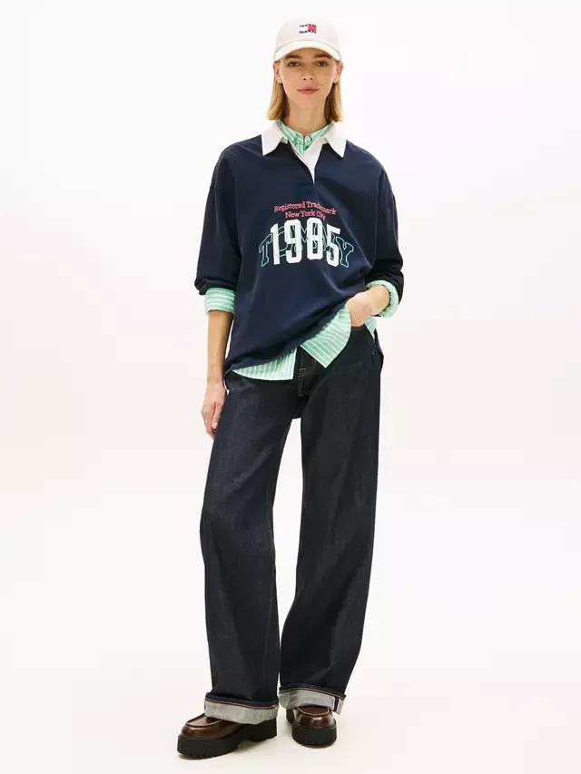 Футболка для регби оверсайз с логотипом, темно-синяя Tommy Hilfiger — фото 2