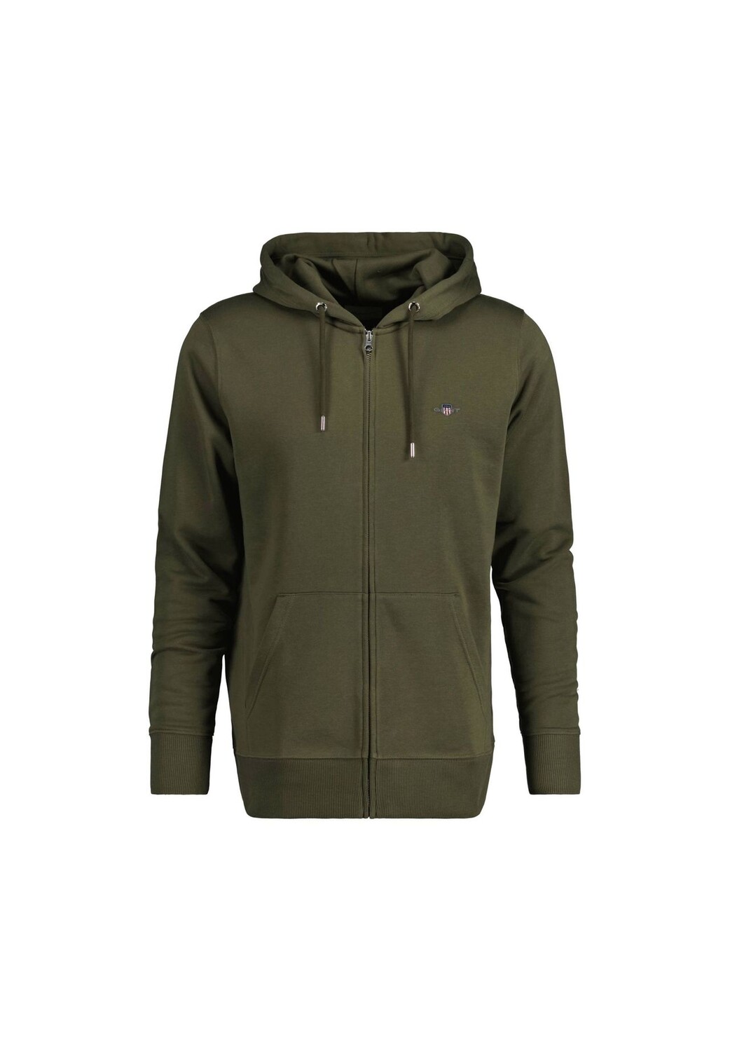 

Толстовка мужская - REGULAR SHIELD FULL ZIP HOODIE, капюшон, микс хлопка GANT, зеленый