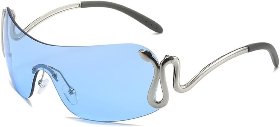 

Большие прямоугольные солнцезащитные очки без оправы для женщин, змеиная змеиная оправа, солнцезащитные очки в стиле панк, защита от ультрафиолета UV400 LANGSER, C5 Silver Blue