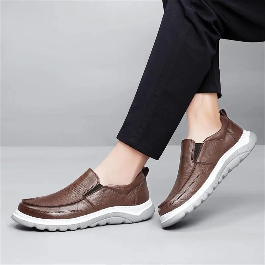 Лоферы кожаные British Style Men Genuine Leather Loafers Slip-On Flats, черный — фото 3