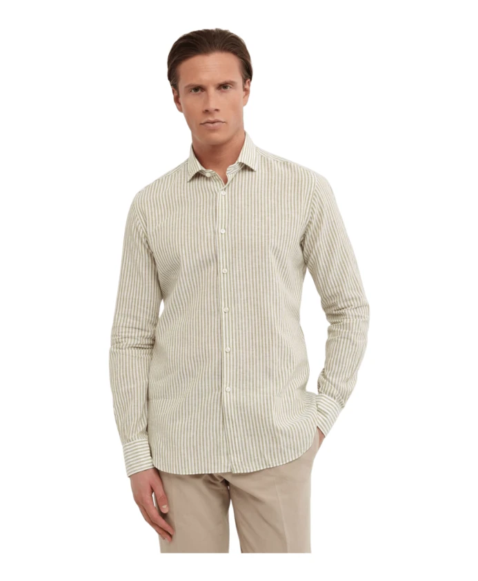 

Полосатая рубашка из выстиранного льна/хлопка, светло-зеленого цвета. Xacus, зеленый