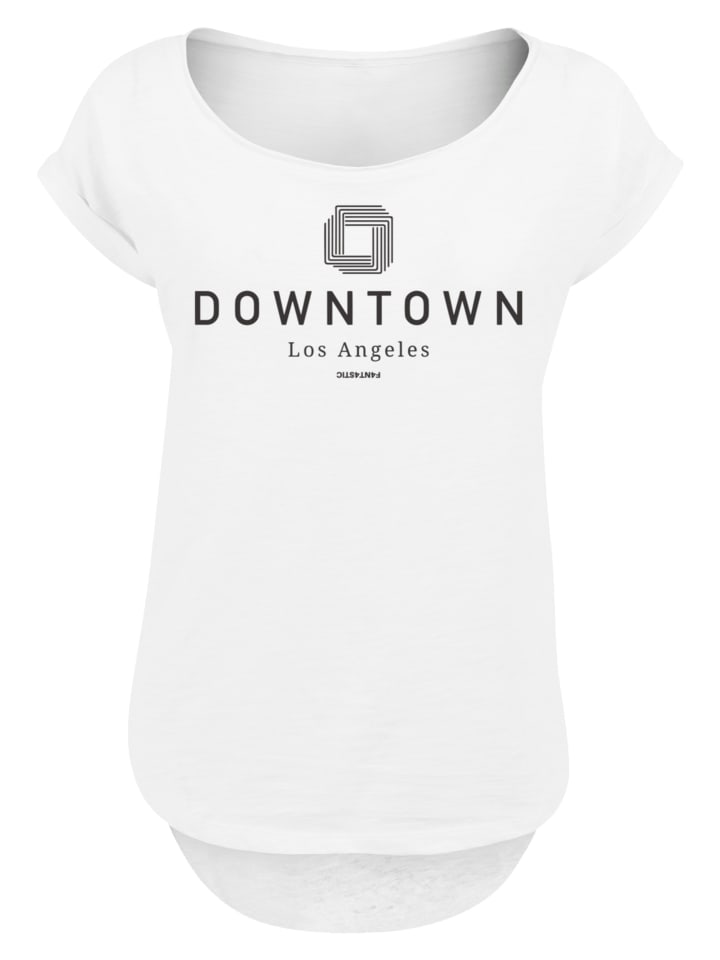 

F4NT4STIC Удлиненная футболка больших размеров с рисунком в стиле "Центр Лос-Анджелеса" белого цвета, Белый, F4NT4STIC Удлиненная футболка больших размеров с рисунком в стиле "Центр Лос-Анджелеса" белого цвета