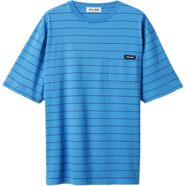 

MIU MIU Обычная футболка женская синяя, Синий, MIU MIU Обычная футболка женская синяя