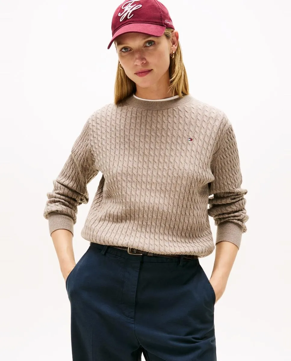 

Женский джемпер с узором «косы» Tommy Hilfiger, светло-серый