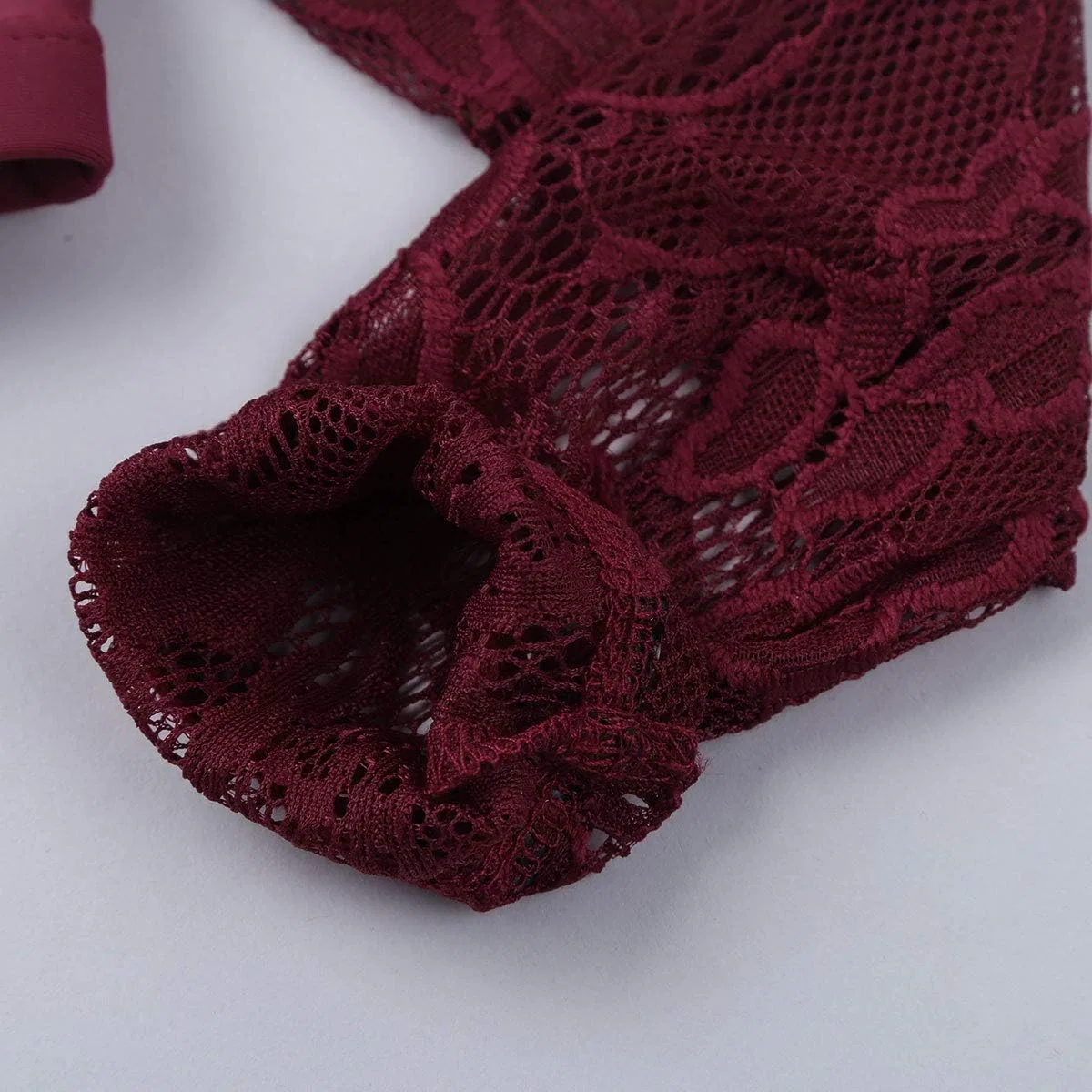 Детский спортивный комплект из топа и шорт YiZYiF, Zo Long Sleeve Burgundy — фото 4