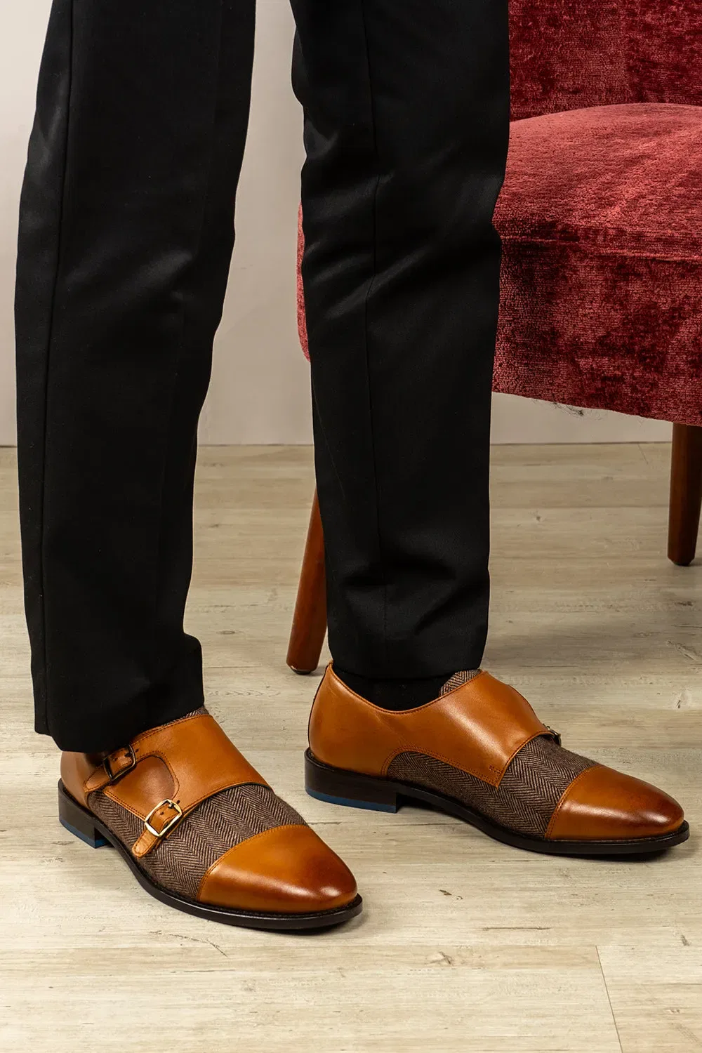 Туфли Monk Strap из кожи и твида Oswin Hyde, бежевый — фото 3