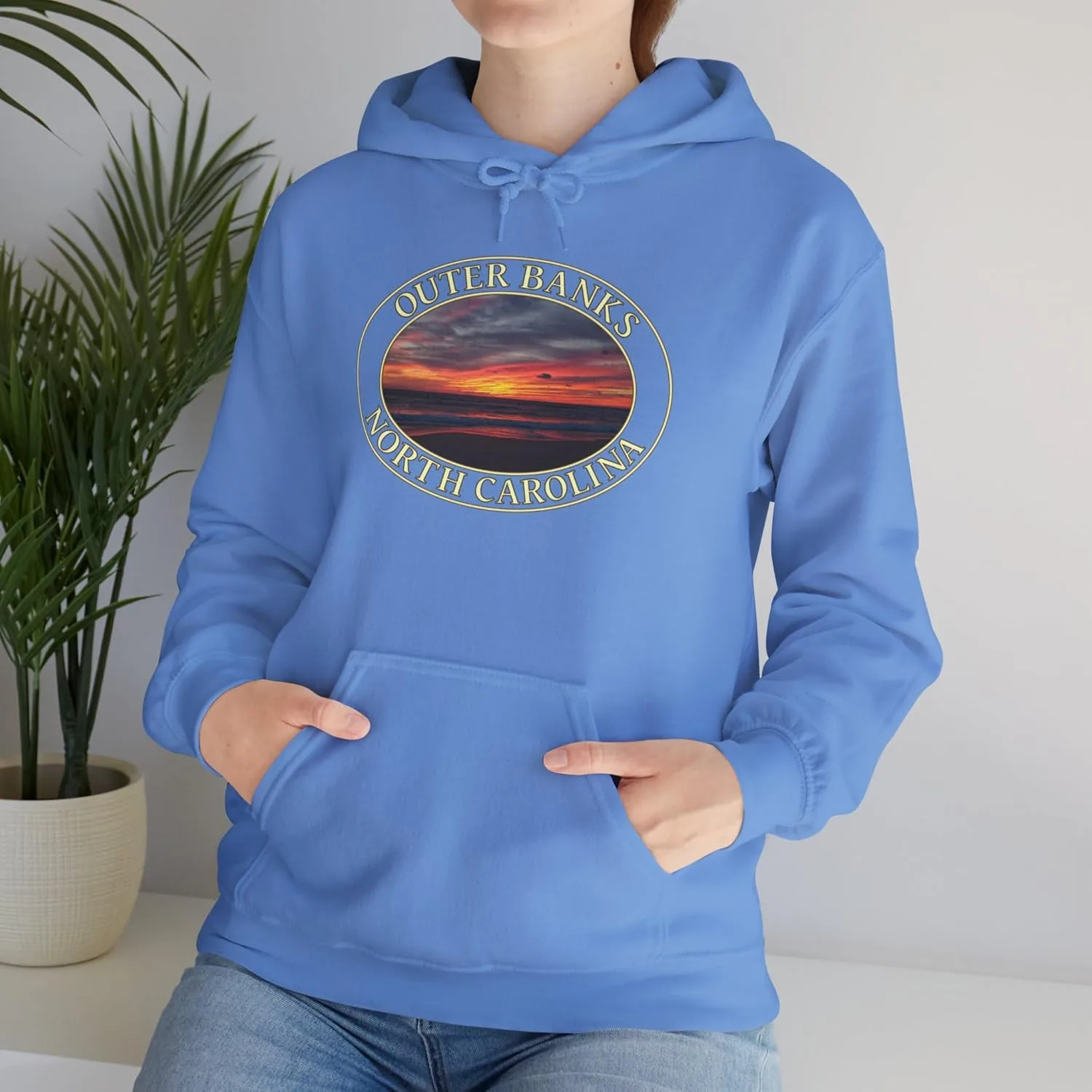 Худи Outer Banks Sunrise - Толстовка с принтом побережья Северной Каролины - Пуловер GentleSeas Ocean Horizon - Подарок для любителя пляжа GENERIC, синий — фото 3