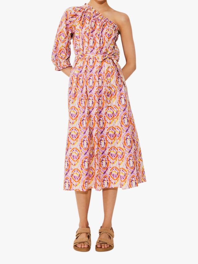 

Стильное платье миди с асимметричным поясом и абстрактным принтом SUNCOO, Multi