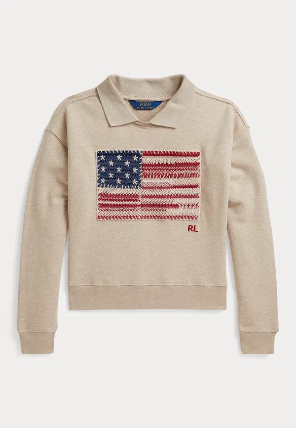 Флаговая футболка с воротником из махры 7-14 лет Polo Ralph Lauren, экспедиционный дюн хизер