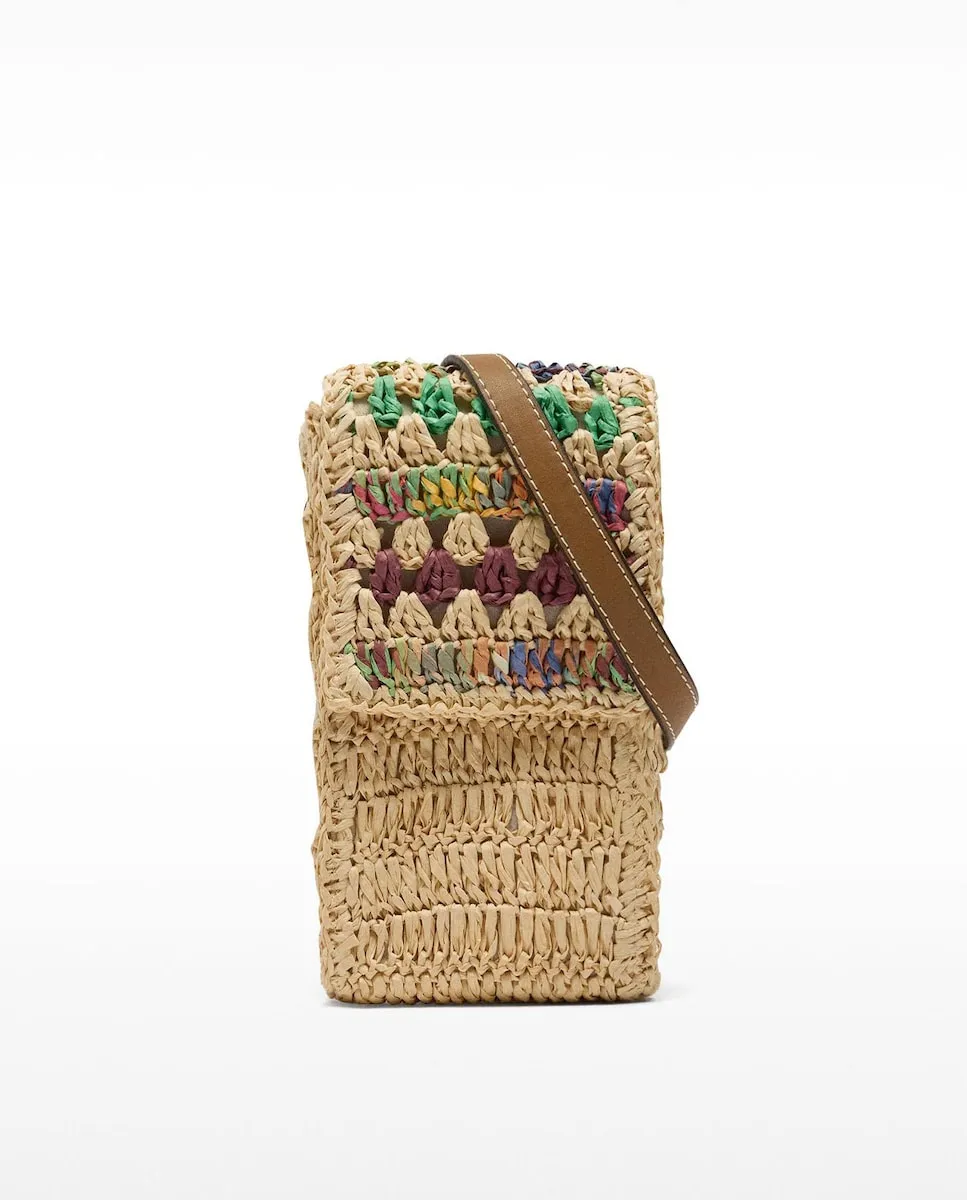 

Сумка для телефона трансформирующаяся в сумку через плечо с эффектом рафии, с клапаном и магнитной застежкой Parfois, многоцветный