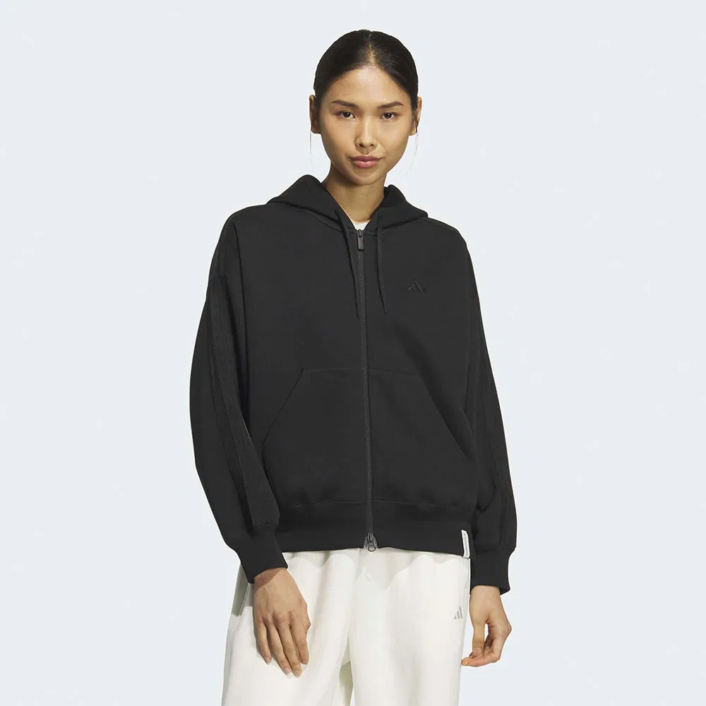 Женская худи на молнии Essential Plus 3-Stripes Spacer Knit Loose Fit, чёрная, от Adidas
