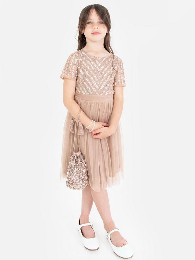 

Детское платье миди с пайетками Maya Deluxe, Taupe Blush